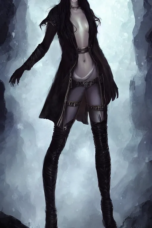 Prompt: a beatiful female elven priestess wearing thigh high black leather boots, detailed digital art in the style of Charlie Bowater