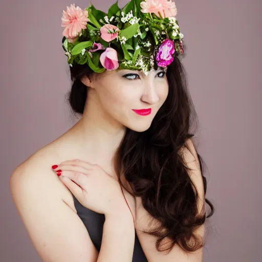 Image similar to portrait of a female with flower headpiece for photoshoot, photography