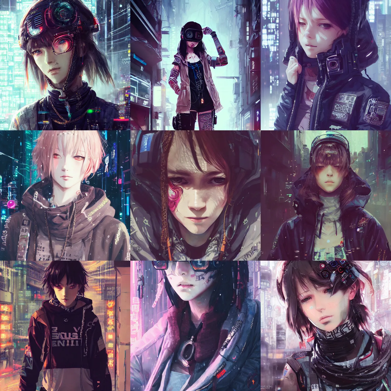 Prompt: very cool girl wearing cyberpunk intricate streetwear, beautiful, detailed portrait, intricate complexity, by krenz cushart, kyoto animation, wlop. 4 k, beautiful, cinematic dramatic atmosphere