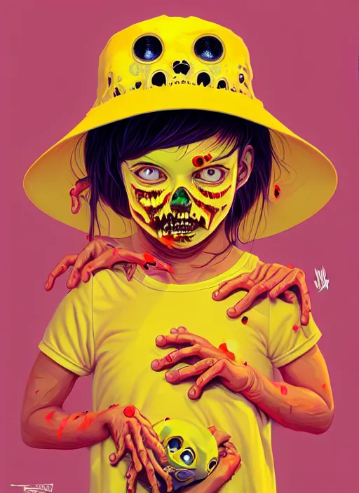 Prompt: a baby zombie in a yellow hat, tristan eaton, victo ngai, artgerm, rhads, ross draws