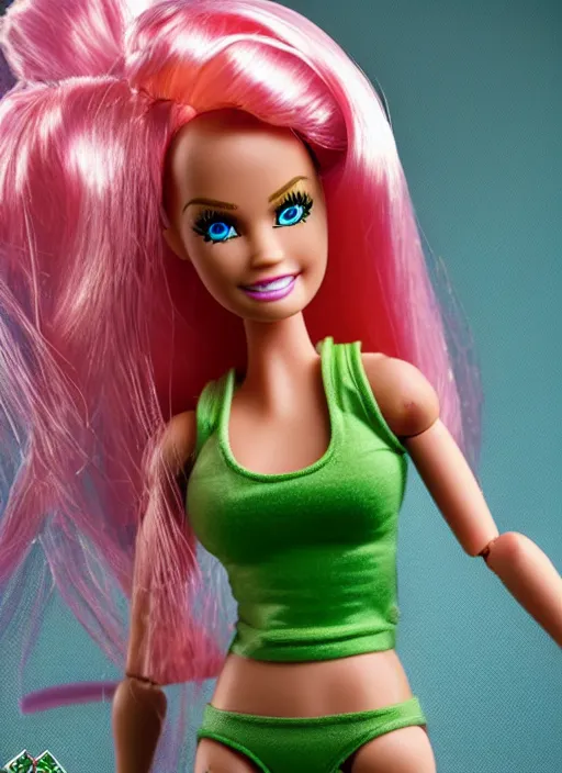 Image similar to barbie hulk, highly detailed doll, high quality plastic, toy photography