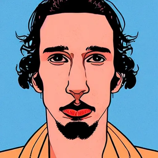 Prompt: “ adam driver retro minimalist portrait by jean giraud, moebius starwatcher comic, sharp, smooth face, 8 k ”