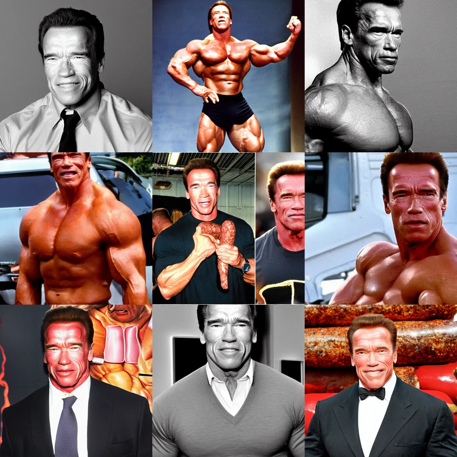 Prompt: arnold schwarzenegger is a sausage