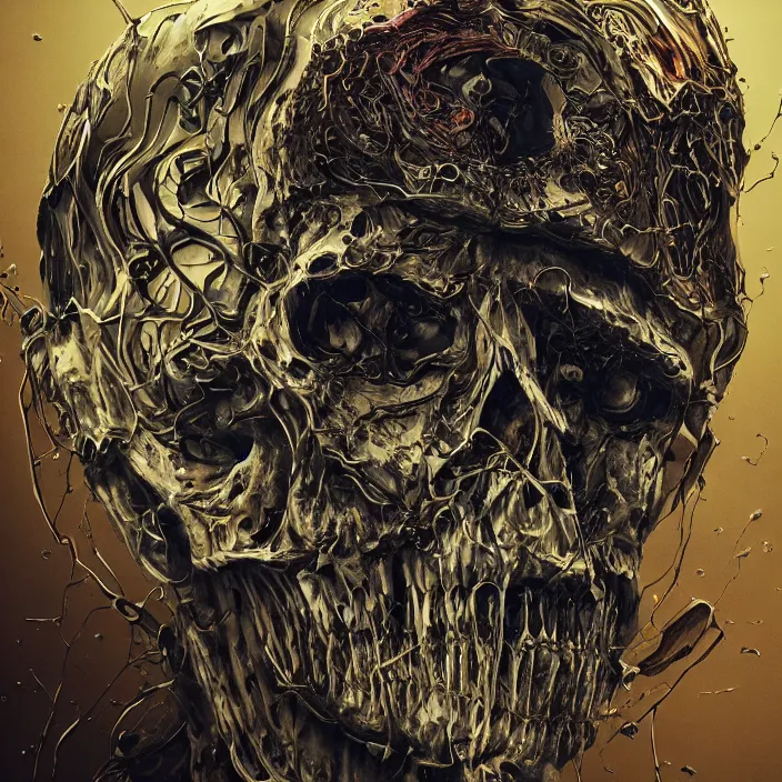 Prompt: portrait of a melting human skull. razor sharp teeth. nightmare fuel. intricate abstract. intricate artwork. by Tooth Wu, wlop, beeple, dan mumford. octane render, trending on artstation, greg rutkowski very coherent symmetrical artwork. cinematic, hyper realism, high detail, octane render, 8k, iridescent accents