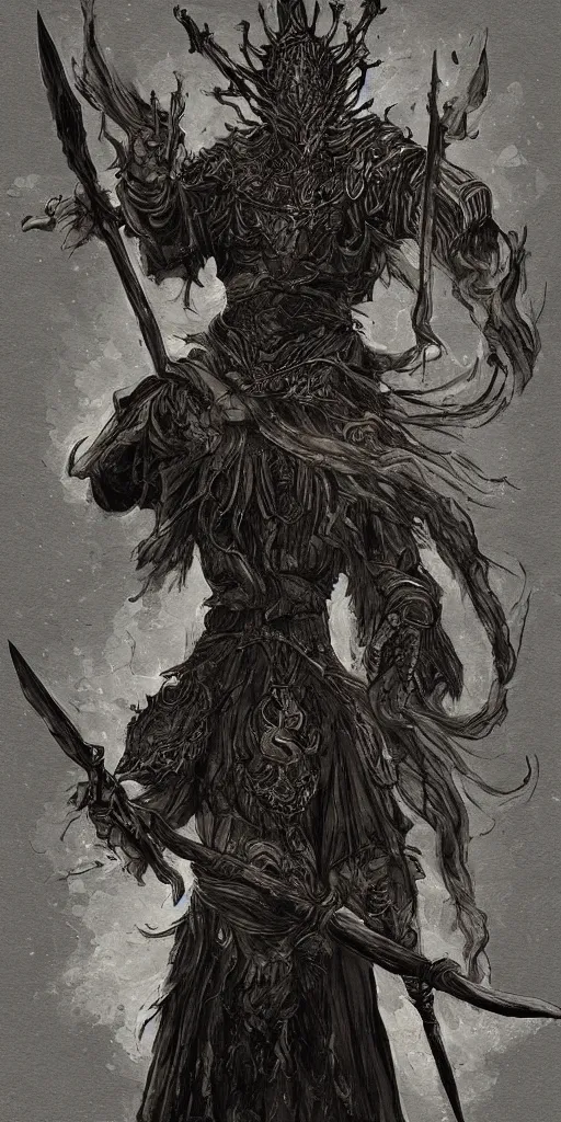 Prompt: Artwork of The Ancestral Prophet Of The Rivers in the style of Dark Souls, Trending on artstation