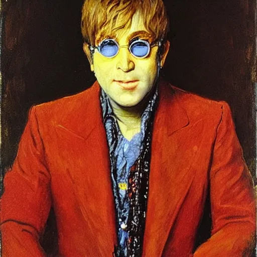 Image similar to portrait of elton john lennon in 1 9 7 0 by ilya repin