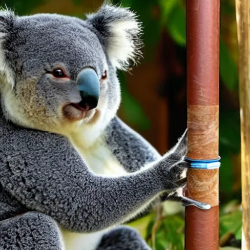 Prompt: koala smoking from water pipe on