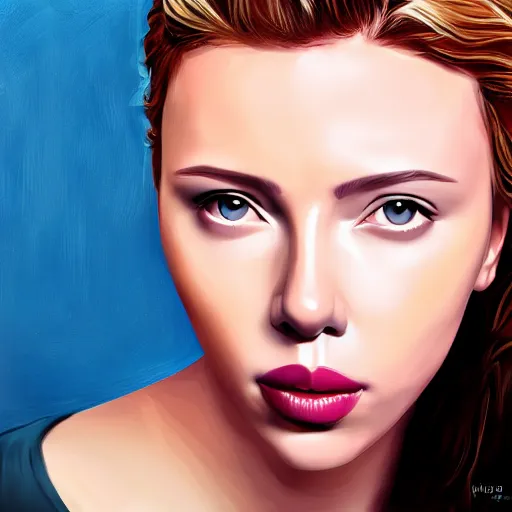 Prompt: portrait of scarlet johansson, highly detailed, centered, solid color background, digital painting