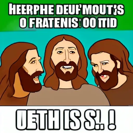 Image similar to meme of Jesus laughs out loud with his friends