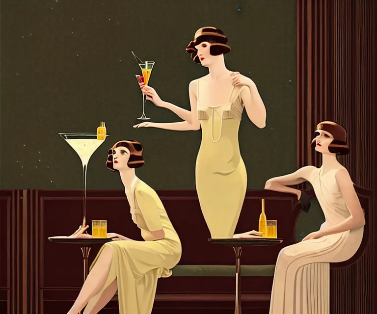 Prompt: a beautiful classy drinking sloth anthro couple, dimly lit upscale 1920s speakeasy, relaxed pose, art deco, detailed painterly digital art style by Coles Phillips, retro vibe, furaffinity, 🍸, 8k octane beautifully detailed render, post-processing, extremely hyperdetailed, intricate, epic composition, grim yet sparkling atmosphere, cinematic lighting + masterpiece, trending on artstation, very detailed, vibrant colors, Art Nouveau, masterpiece, romanticism