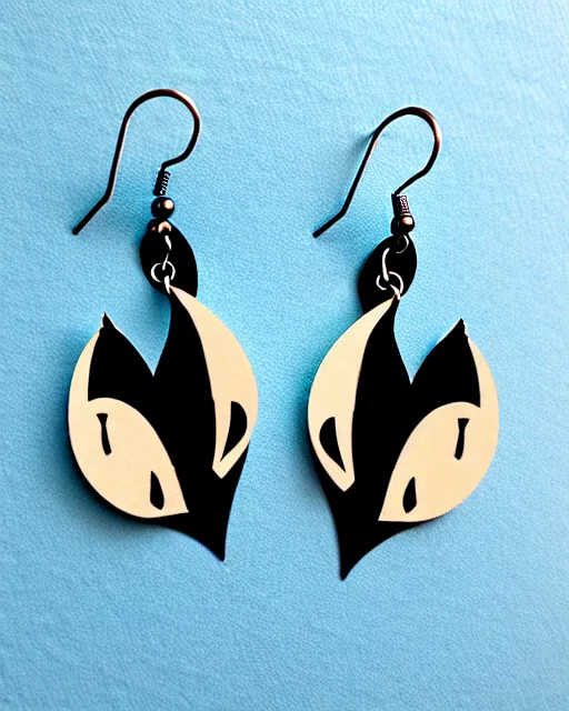 Image similar to spooky cartoon bat, 2 d lasercut earrings,