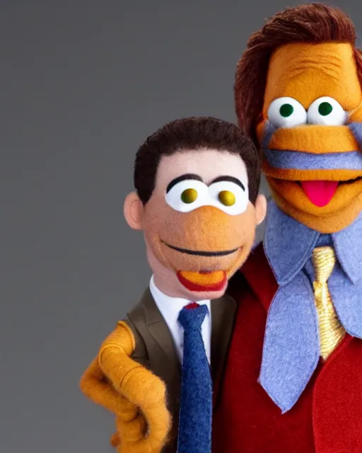 Image similar to ed helms with a suit as a muppet. highly detailed felt. hyper real photo. 4 k.