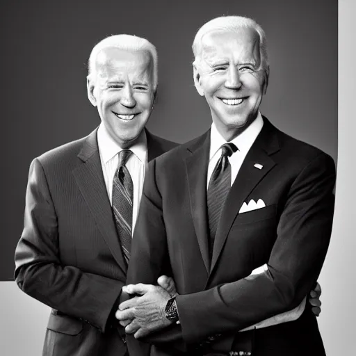 Image similar to A portrait photo of joe biden teams up with a teenage joe biden, perfect faces, 50 mm, award winning photography