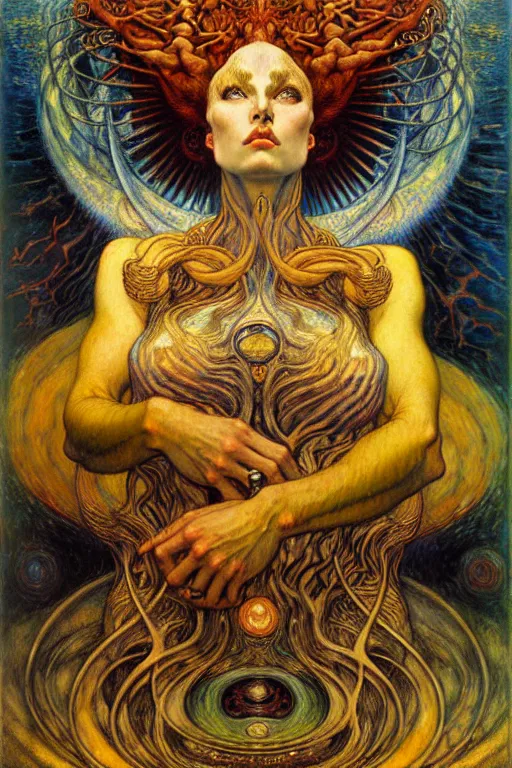 Image similar to Divine Chaos Engine by Karol Bak, Jean Delville, William Blake, Gustav Klimt, and Vincent Van Gogh, symbolist, visionary