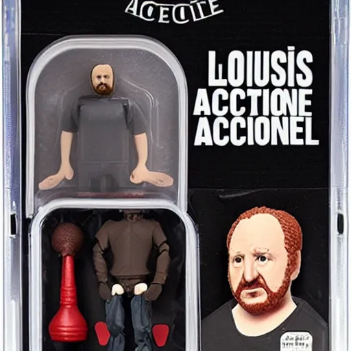 Image similar to louis ck action figure original packaging with accessories