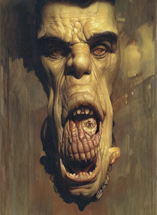 Image similar to upper body portrait of an ogre in victorian living room, by lawrence alma-tadema and zdzislaw beksinski and norman rockwell and jack kirby and tom lovell and greg staples, artstation creature art