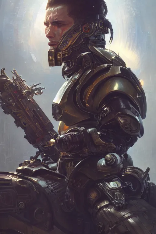 Image similar to Ultra realistic illustration, space marine, cyberpunk,sci-fi, fantasy, intricate, elegant, highly detailed, digital painting, artstation, concept art, smooth, sharp focus, illustration, art by artgerm and greg rutkowski and alphonse mucha