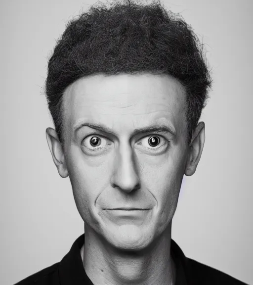 Image similar to professional photograph of a portrait of Morty Smith from Rick and Morty, black and white, studio lighting