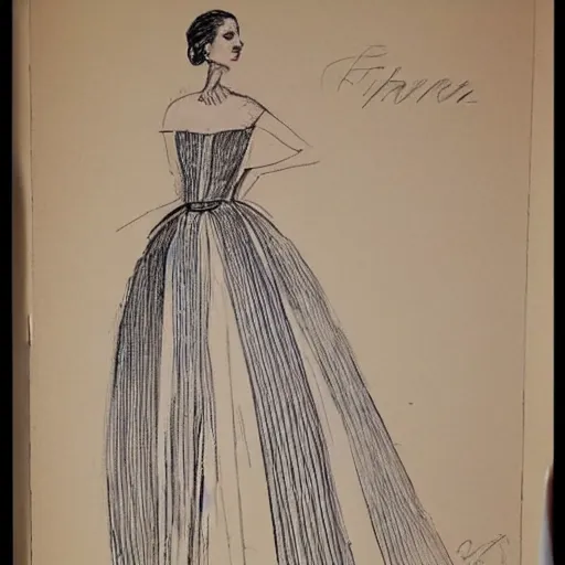 Image similar to sketch of dress by famous france designer