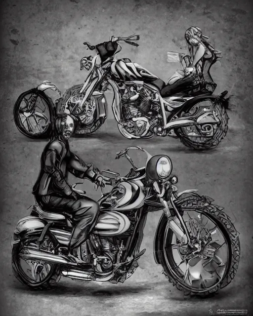 Image similar to a motorbike in sons of anarchy tv show, D&D style , highly detailed, digital art, trending on artstation, smooth, sharp focus, illustration, art by artgem and ROBERT HYNES