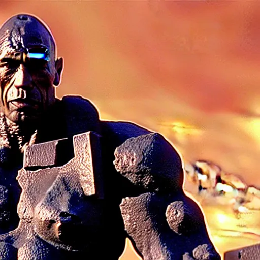 Image similar to the rock as a stone golem, soldier, still from the movie starship troopers