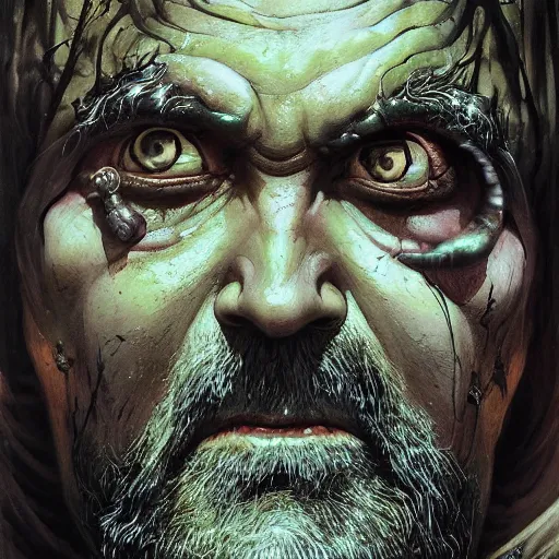 Prompt: closeup portrait shot of george clooney as nurgle, the lord of pestilence, the plaguefather, great corrupter, decay, highly detailed, digital painting, artstation, concept art, soft focus, depth of field, artgerm, tomasz alen kopera, peter mohrbacher, donato giancola, wlop, boris vallejo