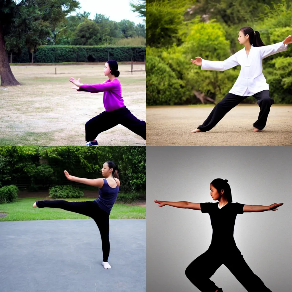 Prompt: a girl practicing tai chi in the style of Adrian Gonzalez Cruz H 704