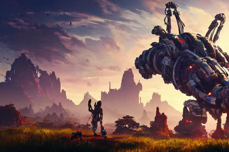 Image similar to tideripper machine mecanical creature robot of horizon forbidden west horizon zero dawn radiating a glowing aura global illumination ray tracing hdr fanart arstation by ian pesty and alena aenami artworks in 4 k