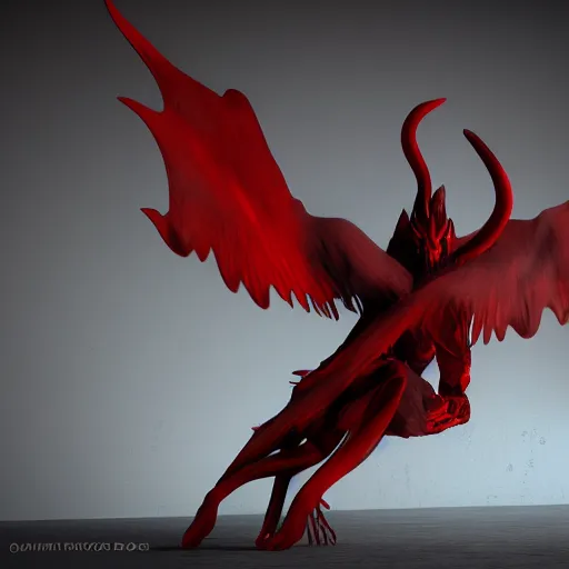 Image similar to abstract shadow demon with wings red hunter eyes, highly realistic photo realistic octane render blender highly detailed 8 k