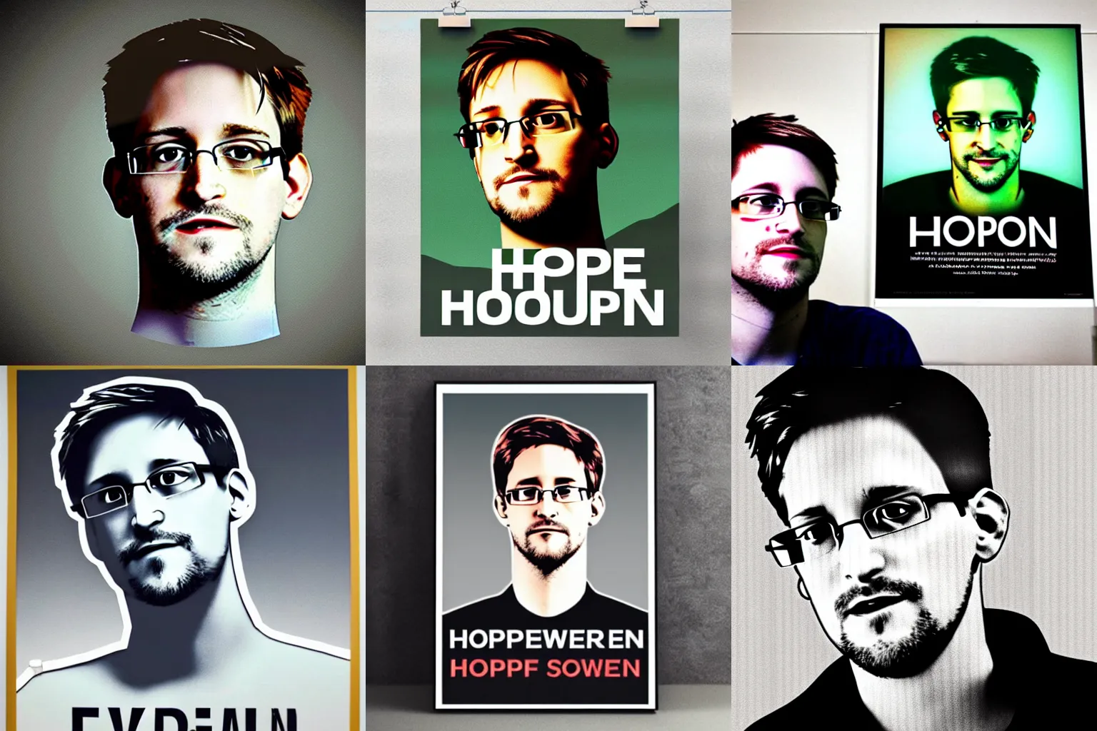 Prompt: edward snowden hope poster with halo over head