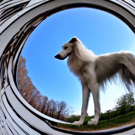 Image similar to fisheye lens photo of a borzoi