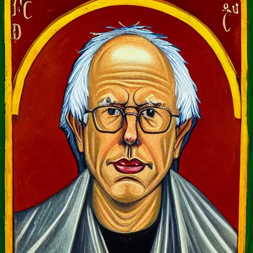 Prompt: Bernie Sanders, portrait, ancient byzantine, iconography, orthodoxy