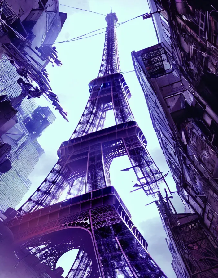 Image similar to a cyberpunk eiffel tower, cyberpunk sci - fu world