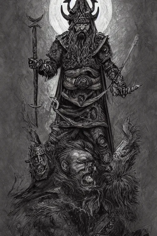 Image similar to tarot card, viking style, occult concept art, dark style, detailed