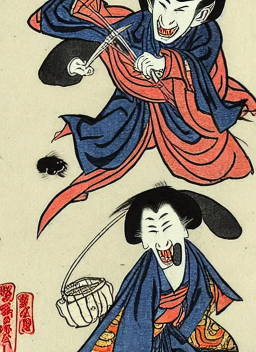 Image similar to dracula as a yokai illustrated by kawanabe kyosai and toriyama sekien