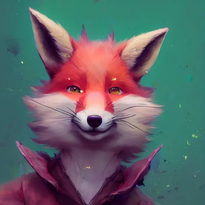 Image similar to a beautiful headshot portrait of a cute anime male fox boy with pink and green fur. character design by cory loftis, fenghua zhong, ryohei hase, ismail inceoglu and ruan jia. artstation, volumetric light, detailed, photorealistic, fantasy, rendered in octane