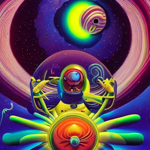 Prompt: psychedelic astronaut surfing through the cosmos in the style of octavio ocampo naoto hattori, cg society, trending on artstation, award winning