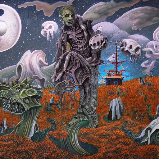 Image similar to hyper - detailed painting of ghostly character composition in the style of artist chris mars, in a landscape