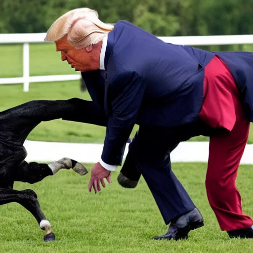 Image similar to Donald trump getting kicked in the face by a horse