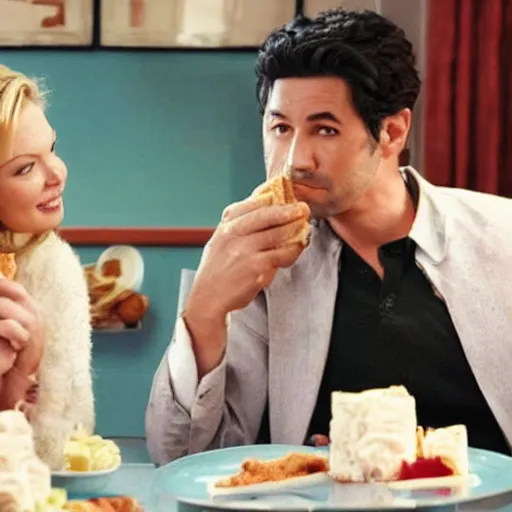 Image similar to catherine heigl and tenth is khan eating sandwiches at a diner, ultrarealistic, photorealistic, 8 k, ultra hd