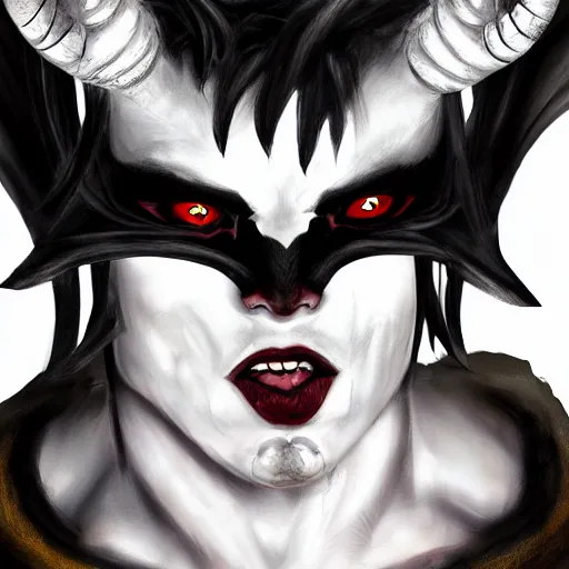 Image similar to fit male demon with white horns, young, careless, costume design, still, photograph, digital painting, trending on artstation, masterpiece, in the style of JB Casacop