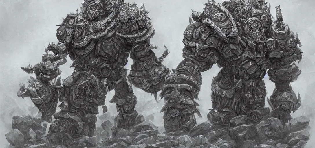 Image similar to A legion of giant sandstone golem, intricate, detailed, World of Warcraft concept art, award winning drawing, by Greg Ludkowski