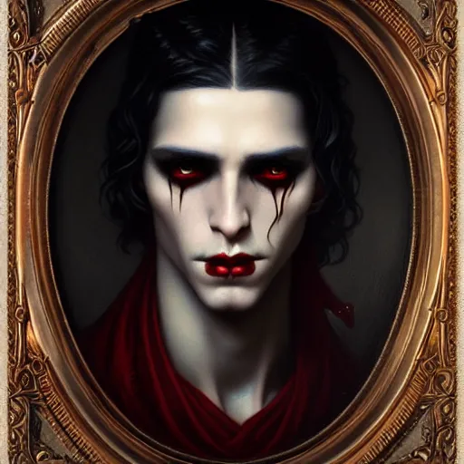 Image similar to attractive twenty first century male vampires beautiful eyes. highly detailed painting by tom bagshaw 8 k