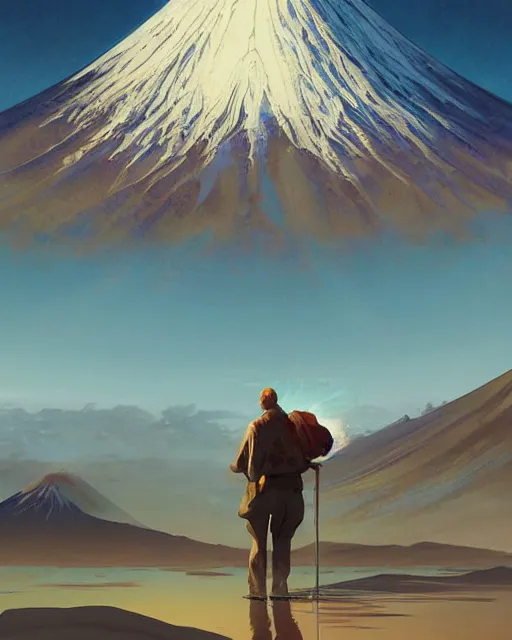 Prompt: a highly detailed epic cinematic concept art CG render digital painting artwork: Mount Fuji . By Greg Rutkowski, in the style of Francis Bacon and Syd Mead and Norman Rockwell and Beksinski, open ceiling, highly detailed, painted by Francis Bacon and Edward Hopper, painted by James Gilleard, surrealism, airbrush, Ilya Kuvshinov, WLOP, Stanley Artgerm, very coherent, triadic color scheme, art by Takato Yamamoto and James Jean