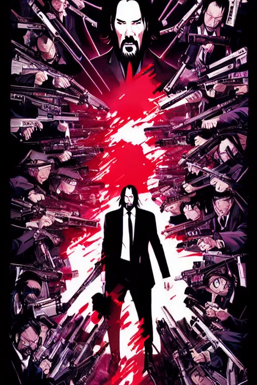 Image similar to poster of john wick, in anime style, by yoichi hatakenaka, masamune shirow, josan gonzales and dan mumford, ayami kojima, takato yamamoto, barclay shaw, karol bak, yukito kishiro