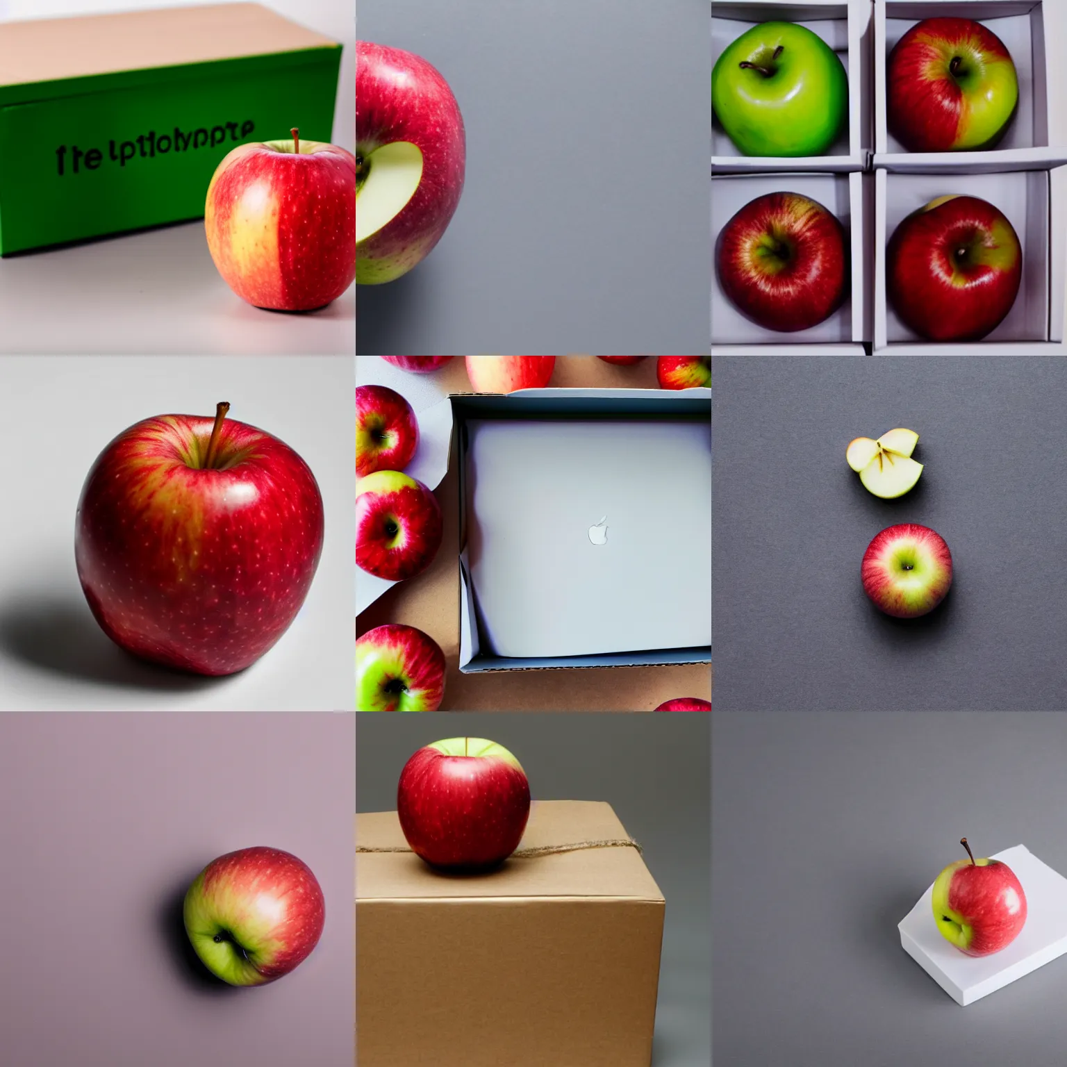 Prompt: An apple on the box, white background