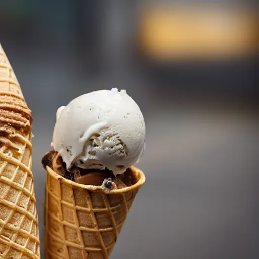 Prompt: photo of an ice cream cone full of anchovies and ice cream, 4k