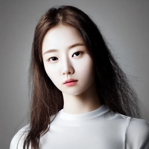 Prompt: beautiful female angel, Korean, asymmetrical face, ethereal volumetric light, sharp focus
