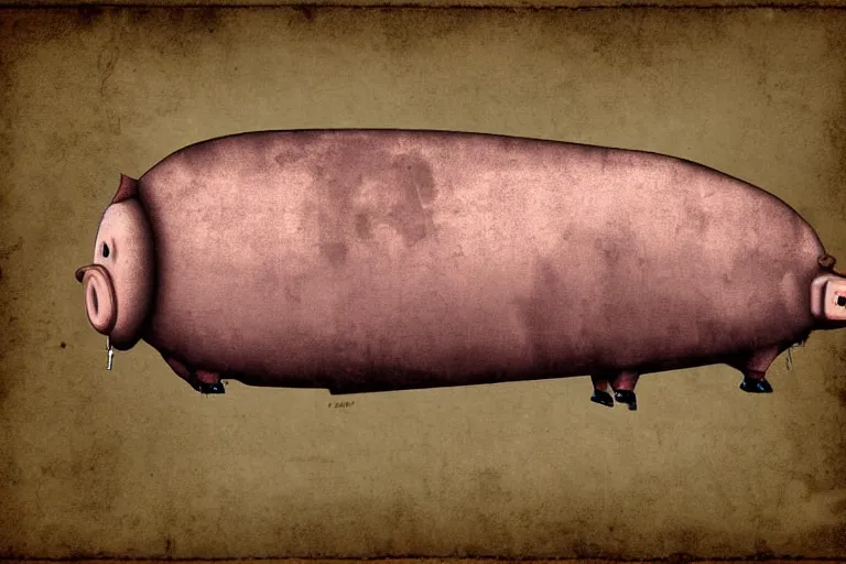 Image similar to a blimp in the shape of a pig, steampunk, digital art, extremely detailed