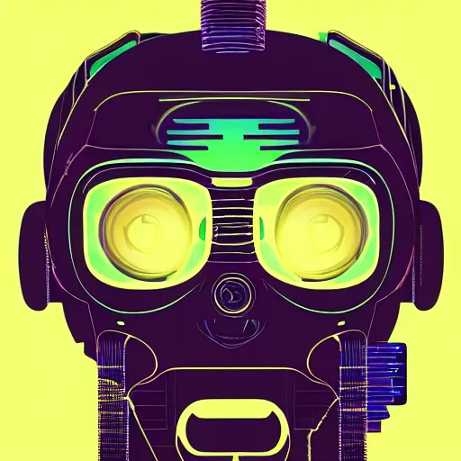 Image similar to a cyberpunk monkey, clear vector, vectorial curves, sci-fi, close-up, cybernetic implant, neon, cyberpunk, center frame portrait, 2D, matte-painting